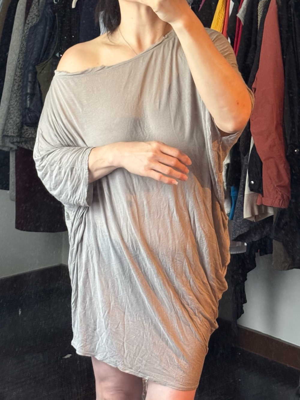 Helmut Lang One-Shoulder Draped Top/Dress in Taupe (new no tag, never worn)